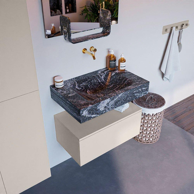 Mondiaz ALAN-DLUX Ensemble de meuble - 70cm - meuble Linen mat - 1 tiroir - Lavabo Cloud Lava suspendu - vasque Centre - 0 trous de robinet