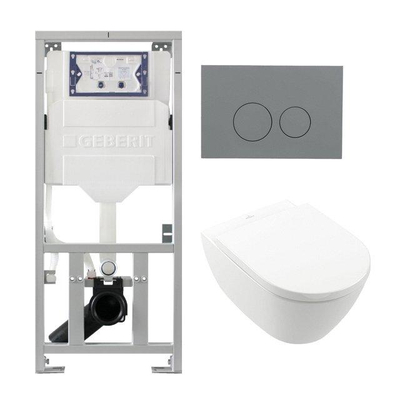Villeroy & Boch Subway 2.0 DirectFlush Toiletset geberit reservoir bedieningsplaat licht grijs ronde knoppen - softclose - White Alpine (wit)