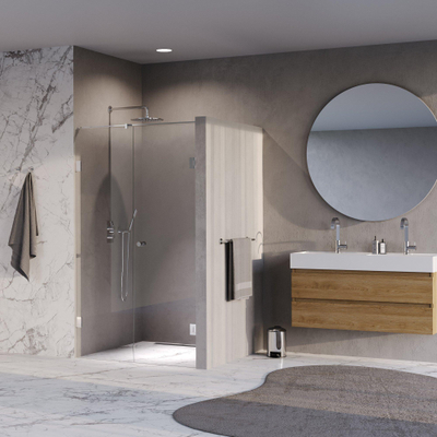 BRAUER Void Carving Nisdeur - 2-delig - 120x200cm - 60cm draaideur aan muur - glascoating - omkeerbaar - helder glas - Chroom