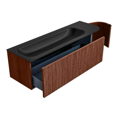 Mondiaz KURVE Badkamermeubelset - 145x46x40cm - 1 lade - 1 deur - wastafel solid surface - links - 1 kraangat - Ruby