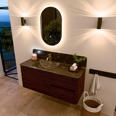 Mondiaz CIRO-DLUX Ensemble de meubles de salle de bains - 120x45x50cm - Lavabo solid surface Lava - 1 vasque à gauche - 1 trou de robinet - 2 tiroirs - Ruby