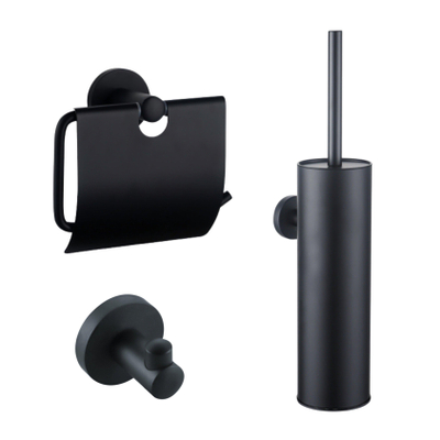 FugaFlow Eccelente Ensemble d’accessoires WC - porte-brosse WC - fermé - porte-serviette - porte-rouleau WC - avec couvercle - noir mat