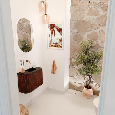 Mondiaz JOYA 51.6cm toiletmeubel - ronding links kleur Ruby - Wastafel FAYE positie Rechts Zonder kraangat kleur Urban.