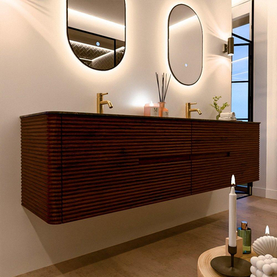 Mondiaz CIRO-DLUX Badkamermeubelset - 190x45x50cm - Solid surface wastafel Lava - 2 wasbak Dubbel - 2 kraangaten - 4 lades - Ruby