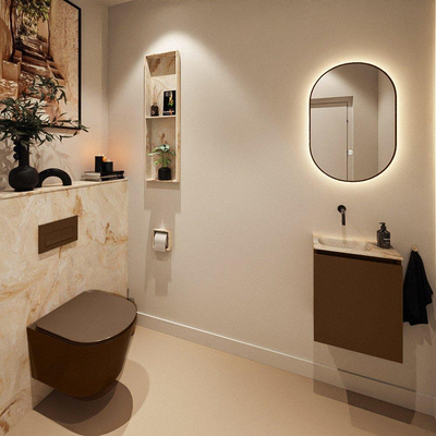 MONDIAZ TURE-DLUX Meuble toilette - 40cm - Rust - EDEN - vasque Frappe - position gauche - sans trou de robinet