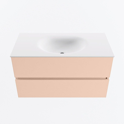 MONDIAZ VICA Ensemble meuble de salle de bains - 90cm - meuble bas rosee - 2 tiroirs - vasque moon centrale - 1 trou de robinet - version haute 60cm - talc