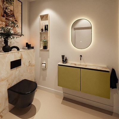 MONDIAZ TURE-DLUX Meuble toilette - 100cm - Oro - EDEN - vasque Frappe - position centrale - sans trou de robinet