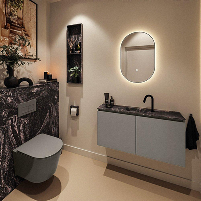 MONDIAZ TURE-DLUX meuble WC 100 cm Smoke. EDEN lavabo Lava position milieu. Avec 1 trou de robinet.