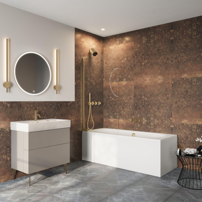 Crosswater Asura Scharnierend badscherm - 90x150cm - geborsteld messing (goud)