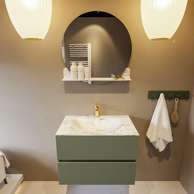 Mondiaz VICA-DLUX Ensemble de meuble de salle de bain - 70cm - meuble sous-vasque armée - 2 tiroirs - lavabo encastré nuage milieu - 1 trou de robinet - version haute 60cm - glace