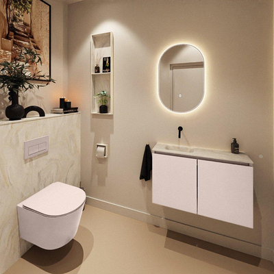 MONDIAZ TURE-DLUX Meuble toilette - 80cm - Rosee - EDEN - vasque Ostra - position gauche - sans trou de robinet