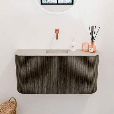 Mondiaz JOYA-DLUX 83.2cm toiletmeubel - ronding links en rechts kleur Shadow - Wastafel FAYE positie Midden Zonder kraangat kleur Opalo.