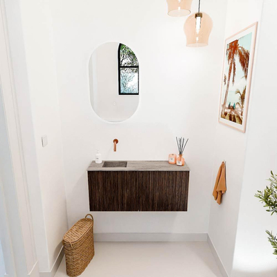 Mondiaz JOYA-DLUX 90cm toiletmeubel - kleur Walnut - Wastafel FAYE positie Links Zonder kraangat kleur Oza.