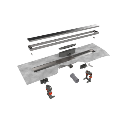 Easy Drain Compact 30 TAF Low caniveau de douche avec grille Zero inox brossé, garde d'eau 30mm 100cm profondeur d'encastrement 80mm avec sortie latérale