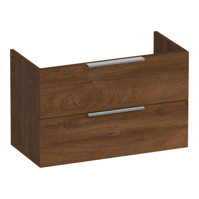 BRAUER Elevate meuble sous-lavabo peu profond 80 sans poignées rapportées 2 tiroirs softclose et 1 découpe pour siphon - Forest Cacao