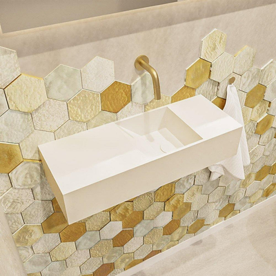 Mondiaz TYNE fontein - 60x23x12cm - wasbak rechts - 0 kraangaten - solid surface Talc mat