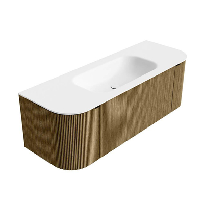 Ensemble de meuble de salle de bain Mondiaz KURVE - 130x46x40cm - 1 tiroir - 2 portes - lavabo en solid surface - milieu - sans trou de robinet - Dusk