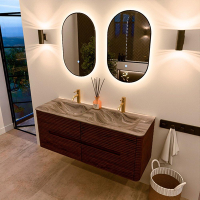 Mondiaz CIRO-DLUX Ensemble de meubles de salle de bains - 130x45x50cm - Plan-vasque Solid surface Sombra - 2 vasques Double - 2 trous de robinet - 4 tiroirs - Ruby