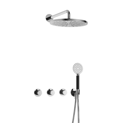 Hotbath Cobber IBS70 Ensemble de douche de tête encastré - bras mural 38,5 cm - douche de tête ronde 30 cm - douchette 3 jets - chrome