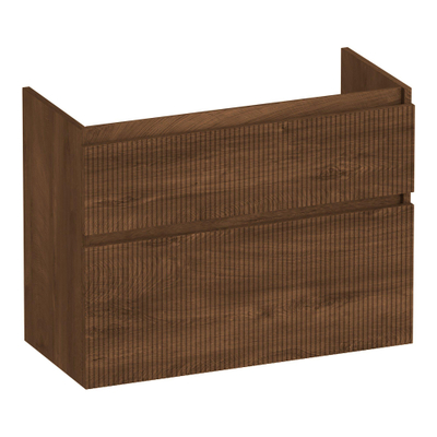 BRAUER Delight Wavy wastafelonderkast ondiep 80 2 softclose lades - greeploos - 1 sifon uitsparing - Forest Cacao