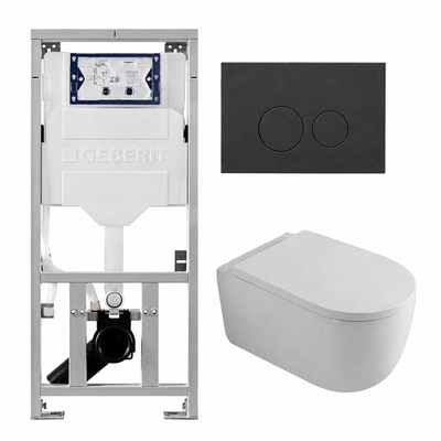 QeramiQ Dely Swirl Ensemble de toilettes - 36.3x51.7cm - réservoir encastré Geberit UP320 - avec cadre Burda - abattant 35mm - plaque de commande anthracite mat - boutons ronds - blanc brillant