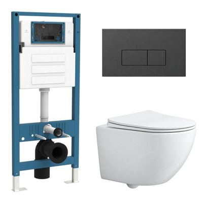 QeramiQ Dely Swirl Compact Ensemble WC - réservoir encastré QeramiQ flush - abattant fin - plaque de commande en plastique anthracite mat - boutons rectangulaires - blanc mat