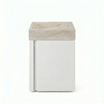 FugaFlow Eccelente Arredo Ensemble meuble de toilette - 40x65cm - 1 porte - 1 trou de robinet - droit - lave-mains travertin - blanc mat