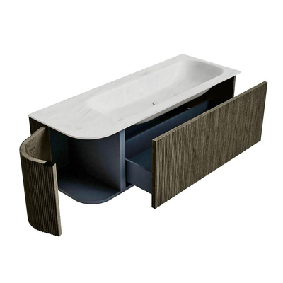 Mondiaz KURVE-DLUX Badkamermeubelset - 125x46x40cm - 1 lade - 1 deur - wastafel solid surface - rechts - 1 kraangat - Shadow