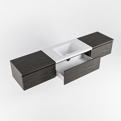 MONDIAZ BUKLA 200cm ensemble de meuble avec module 60 couleur Marron Foncé avec 3 tiroirs. Lavabo CLOUD milieu 0 trous de robinet couleur Talc.
