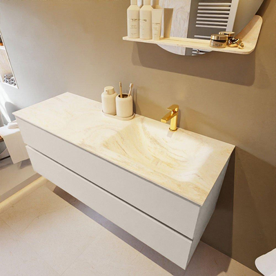 Mondiaz VICA-DLUX ensemble de meuble de salle de bain - 130cm - meuble sous-vasque lin - 2 tiroirs - lavabo encastré cloud droite - 1 trou de robinet - version haute de 60cm - ostra