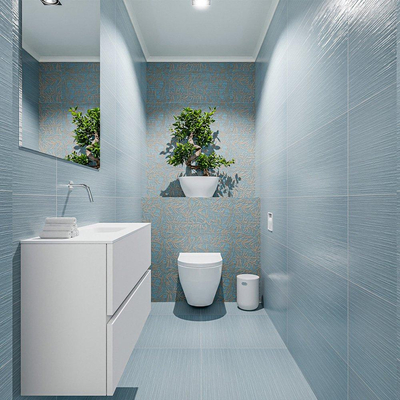 MONDIAZ ADA Meuble WC - 80x30x50cm - 0 trous de robinet - 2 tiroirs - talc mat - lavabo au centre - Solid surface - Blanc