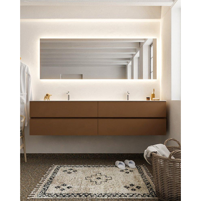 MONDIAZ VICA Ensemble de meuble salle de bain - 200cm - 4 tiroirs - lavabo Cloud double - 2 trous de robinet - solid surface rouille
