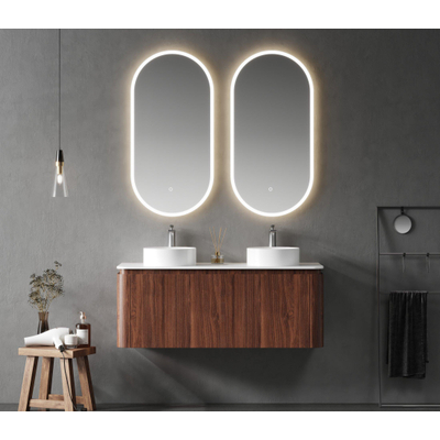 Saniclass Terra Badmeubelset - 120cm - 2 lades - afgeronde hoeken - topblad solid surface - kastanje (walnoot)