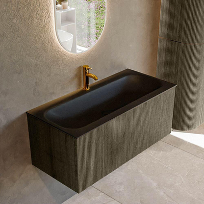 Ensemble de meuble de salle de bain Mondiaz KURVE - 100x46x40cm - 1 tiroir - lavabo en solid surface - milieu - 1 trou de robinet - Shadow
