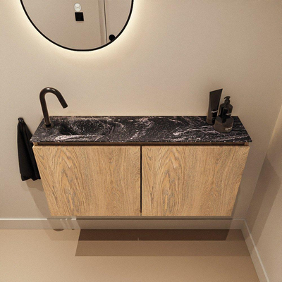 MONDIAZ TURE-DLUX Meuble de WC 100 cm Washed Oak. Vasque EDEN Lava position gauche. Avec 1 trou de robinet.
