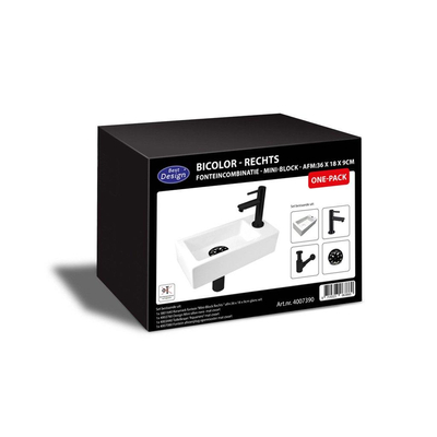 Best Design Bicolor Set lave-mains 36x18x9cm céramique 1 trou de robinet droite Blanc/noir mat