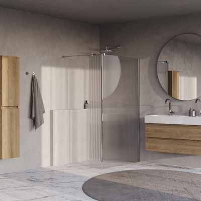 BRAUER Oblivion Inloopdouche - 120x200cm - 30cm zijwand - helder ribbel glas - glascoating - Hoogglans Chroom