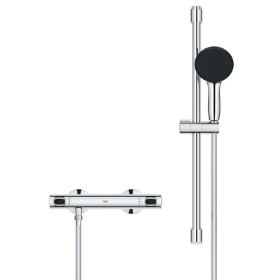 GROHE Precision Flow Ensemble de douche - robinet de douche thermostatique - avec ensemble barre de douche - 60cm - douchette à main ronde - 1 jet - flexible de douche lisse - chromé