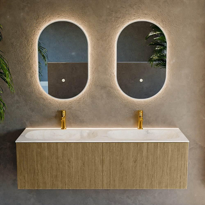 Mondiaz KURVE-DLUX Badkamermeubelset - 140x46x40cm - 2 lade - wastafel solid surface - dubbel - 2 kraangaten - Dusk