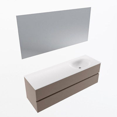 Mondiaz VICA ensemble de meuble de salle de bain - 150cm - meuble sous-vasque fumée - 2 tiroirs - lavabo lune droite - 1 trou de robinet - couleur talc - miroir LED - version XL 60cm de haut