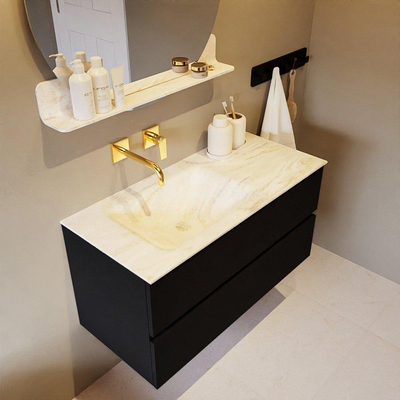 Mondiaz VICA-DLUX ensemble de meuble de salle de bain - 100cm - meuble sous-vasque urban - 2 tiroirs - lavabo encastré cloud gauche - sans trous de robinet - version haute de 60cm - ostra