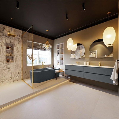 MONDIAZ VICA-DLUX Ensemble meuble de salle de bains - 200cm - meuble bas plata - 4 tiroirs - lavabo encastré cloud double - 2 trous de robinet - version hauteur 60cm - glace