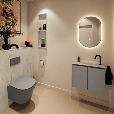 MONDIAZ TURE-DLUX Meuble de toilettes 60 cm Smoke. Lavabo EDEN Opalo position droite. Avec 1 trou de robinet.
