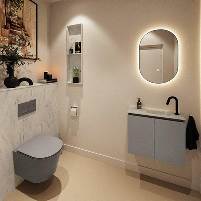 MONDIAZ TURE-DLUX Meuble toilette - 60cm - Smoke - EDEN - vasque Opalo - position droite - 1 trou de robinet