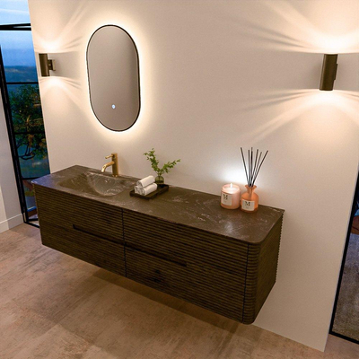 Mondiaz CIRO-DLUX Badkamermeubelset - 170x45x50cm - Solid surface wastafel Lava - 1 wasbak Links - 1 kraangat - 4 lades - Shadow