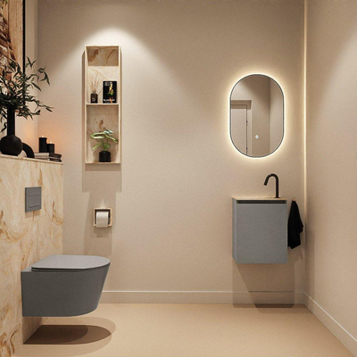 MONDIAZ TURE-DLUX Meuble WC 40 cm Smoke. EDEN vasque Frappe position gauche. Avec 1 trou de robinet.