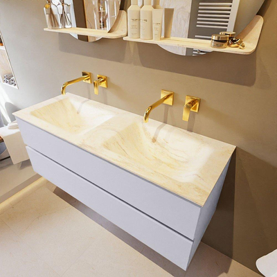 Mondiaz VICA-DLUX ensemble de meuble de salle de bain - 130cm - meuble sous-vasque cale - 2 tiroirs - lavabo encastré cloud double - sans trous de robinet - version haute de 60cm - ostra