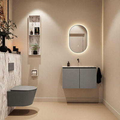 MONDIAZ TURE-DLUX Meuble toilette - 80cm - Smoke - EDEN - vasque Glace - position centrale - sans trou de robinet