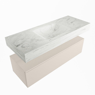 Mondiaz ALAN-DLUX Ensemble de meuble - 120cm - meuble Linen mat - 1 tiroir - Lavabo Cloud Opalo suspendu - vasque Centre - 0 trous de robinet