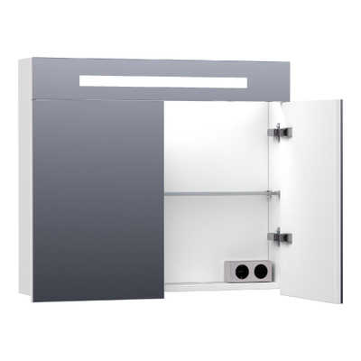 BRAUER 2.0 Spiegelkast - 80x70x15cm - verlichting geintegreerd - 2 links- en rechtsdraaiende spiegeldeuren - MDF - mat wit